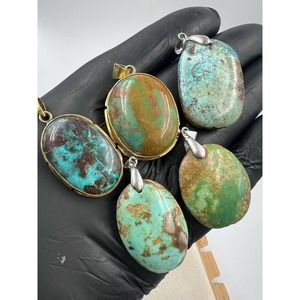 5 Natural Persian Turquoise Pendants Metal Stainless Steel Hook Bulk Lot